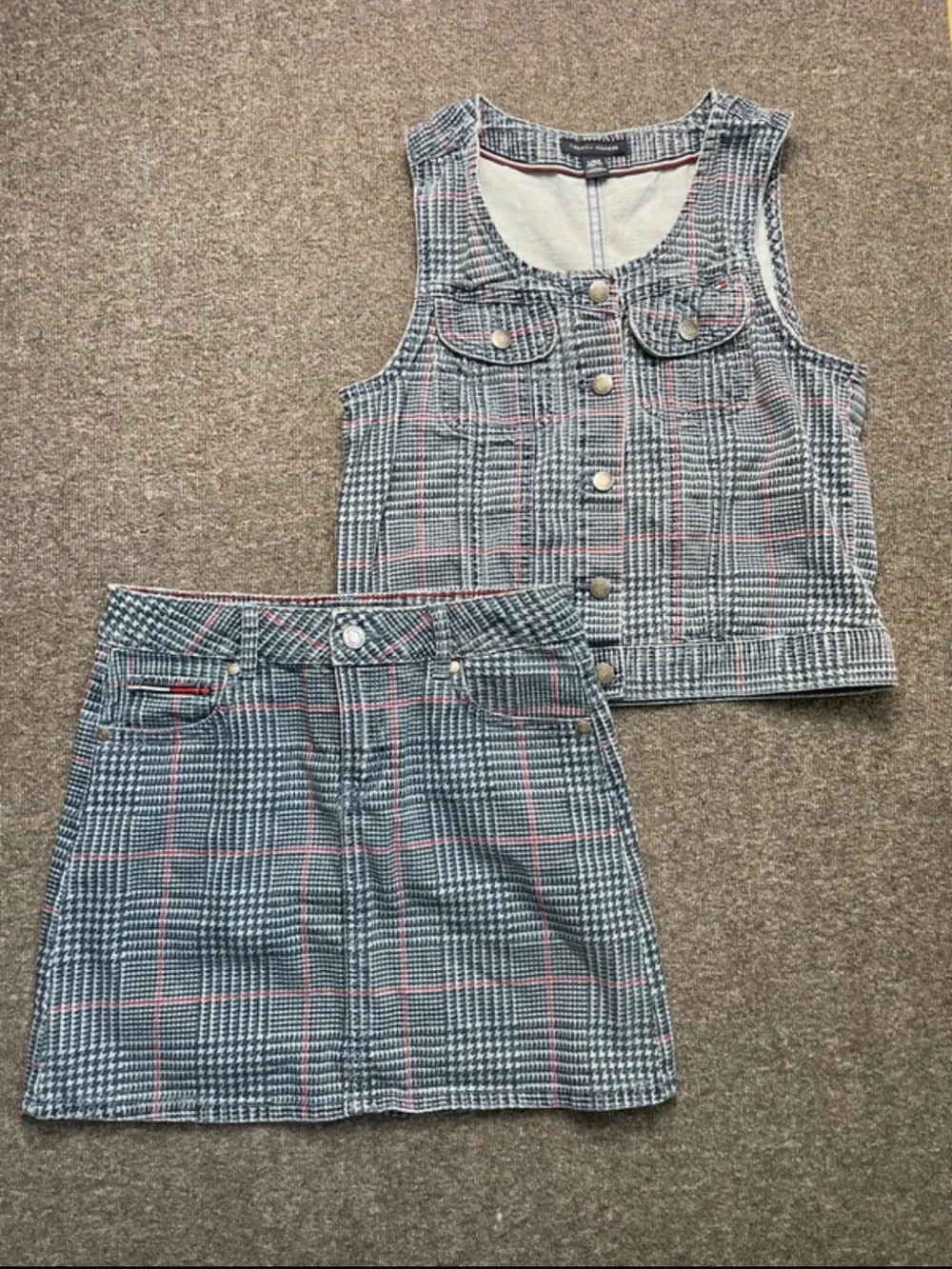 Tommy Hilfiger Girls Large Denim Vintage 90s Preppy Matching Co-ord Set Y2K